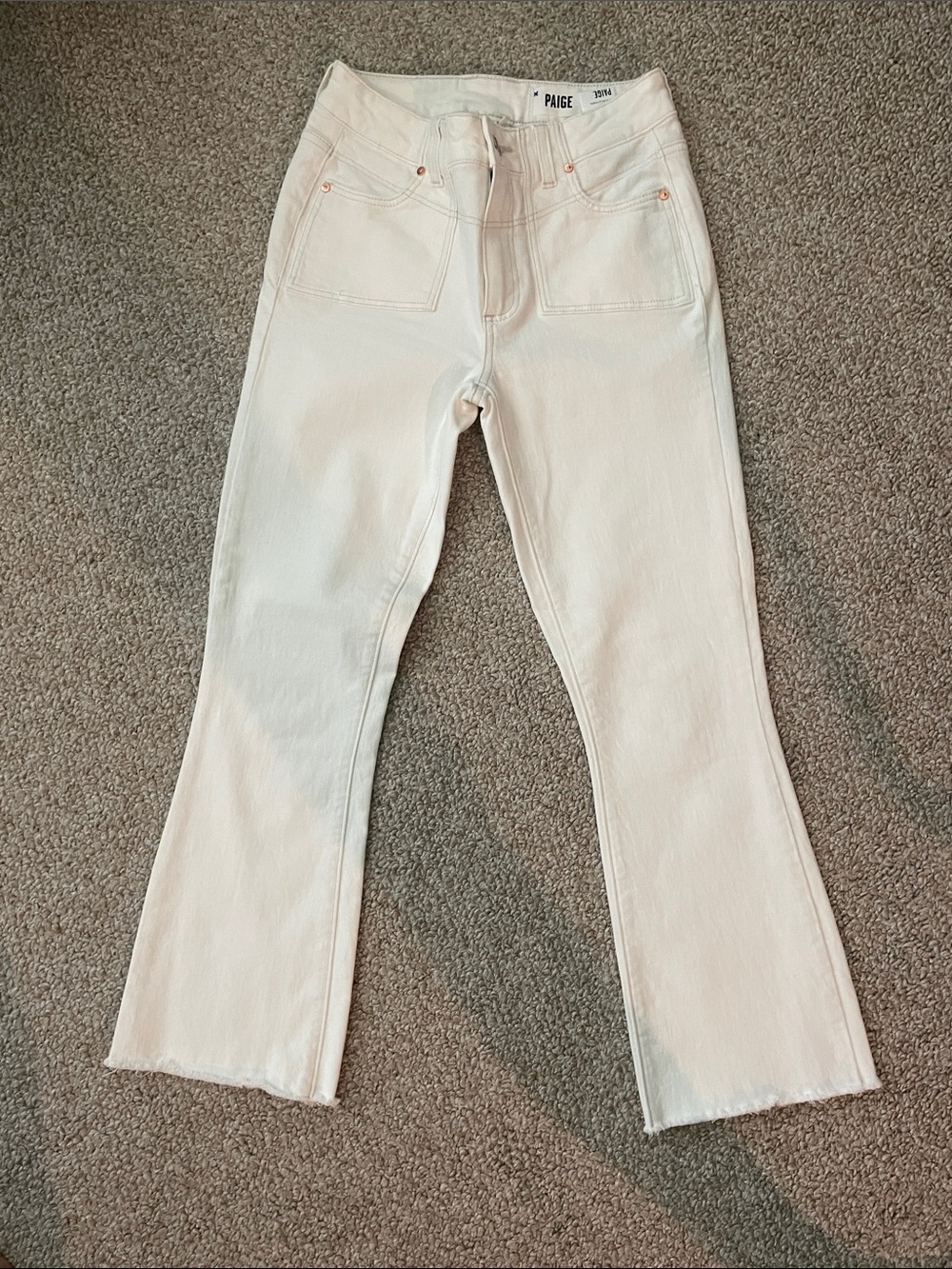 PAIGE Cream High-Rise Kick Crop Leg Jeans. Nice soft denim.